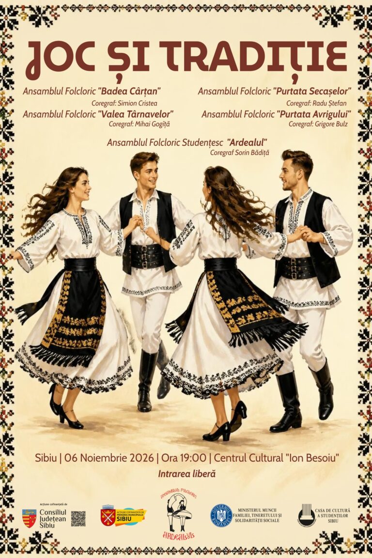 Afișul spectacolului „Joc și Tradiție”, 6 noiembrie 2026, Centrul Cultural „Ion Besoiu”, Sibiu